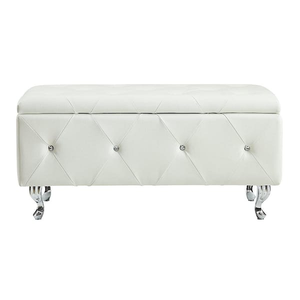 HomeRoots Caroline White Storage Bench 248052 - The Home Depot