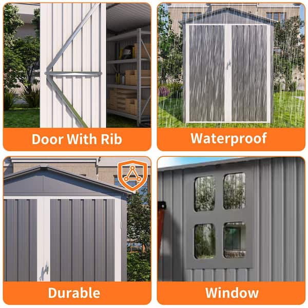 10 ft. W x 5.5 ft. D Metal Shed with Window, Motorcycle Outdoor Steels in Grey Plus White (53 sq. ft.)