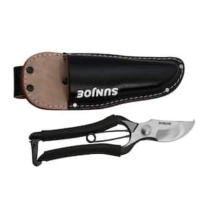 Carbon Steel Pruner/Secateurs with Genuine Leather Holster and Non-Slip Grip