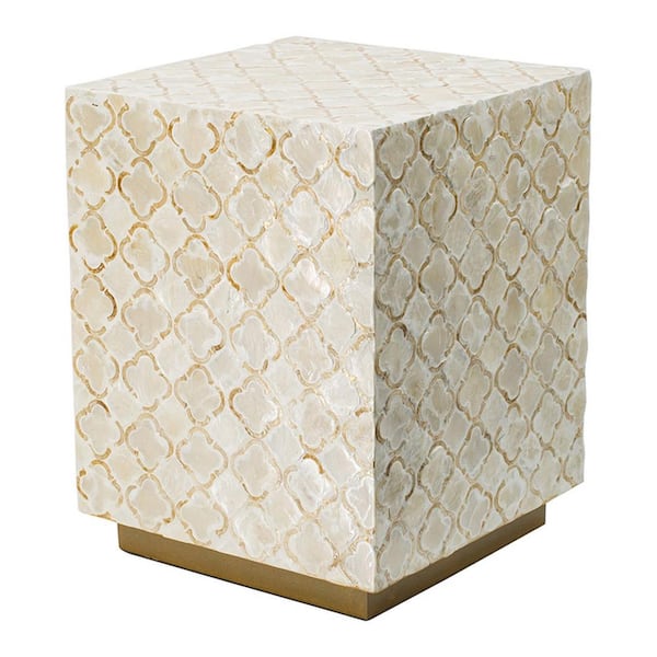 Benjara 13.8 in. Cream and Gold Square Wood End/Side Table with Wooden Frame