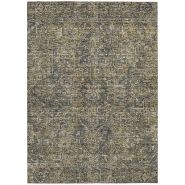HomeRoots Dark Moss Green and Gray 5 ft. x 8 ft. Woven Oriental Rectangle Indoor/Outdoor Area Rug
