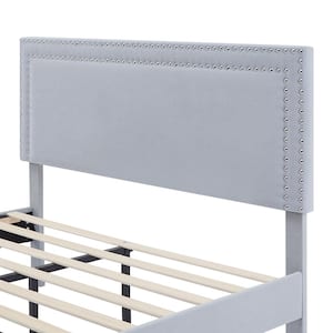 Upholstered Bed Gray Metal Frame Queen Platform Bed with Adjustable Headboard No Box Spring Needed Bed Frame