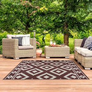 Milan Brown and Creme 5 ft. x 7 ft. Reversible Indoor/Outdoor Recycled,Plastic,Weather,Water,Stain,Fade and UV Resistant
