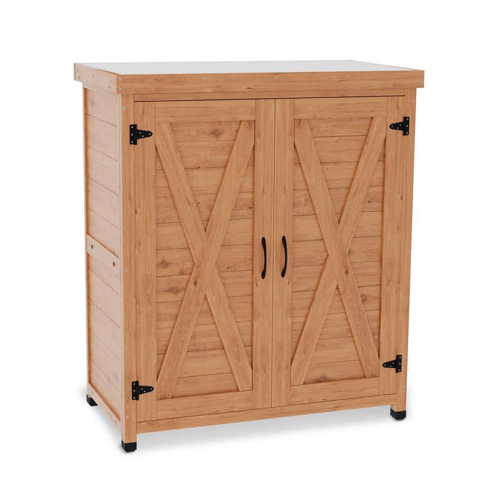 18 in. W x 36 in. H Light Brown Potting Bench with Storage Cabinet, Metal T