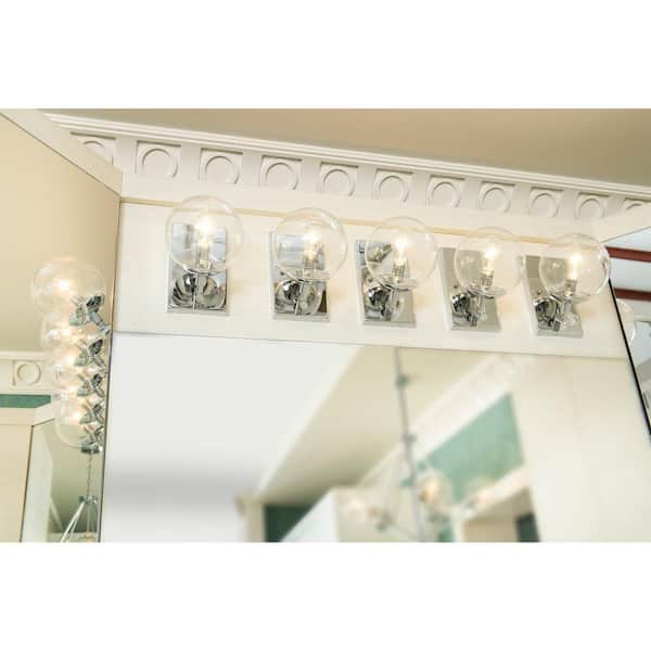 Mod Collection 1-Light Polished Chrome Clear Glass Mid-Century Modern Bath Vanity Light