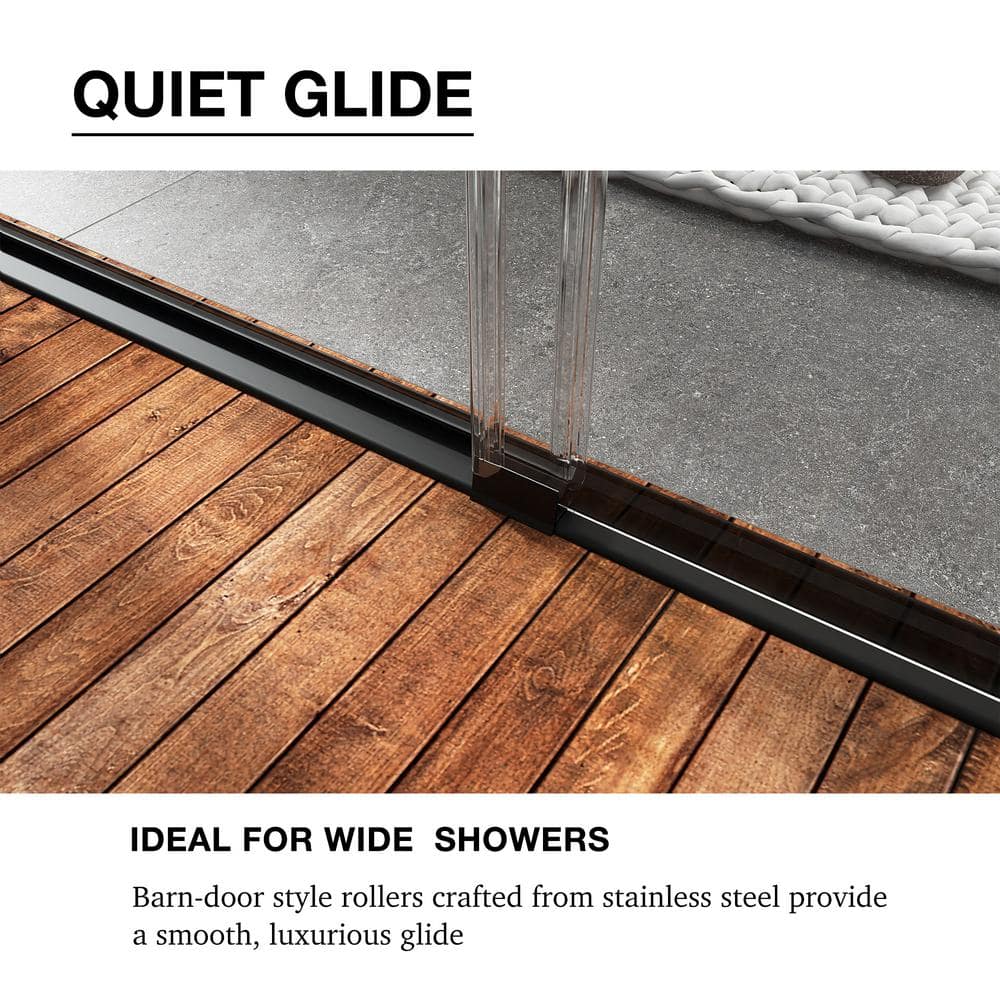 54 in. Matte Black Framed Sliding Shower Door with Clear Glass