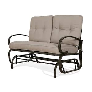 Patio 2-Person Metal Outdoor Glider Rocking Bench Loveseat with Beige Cushion