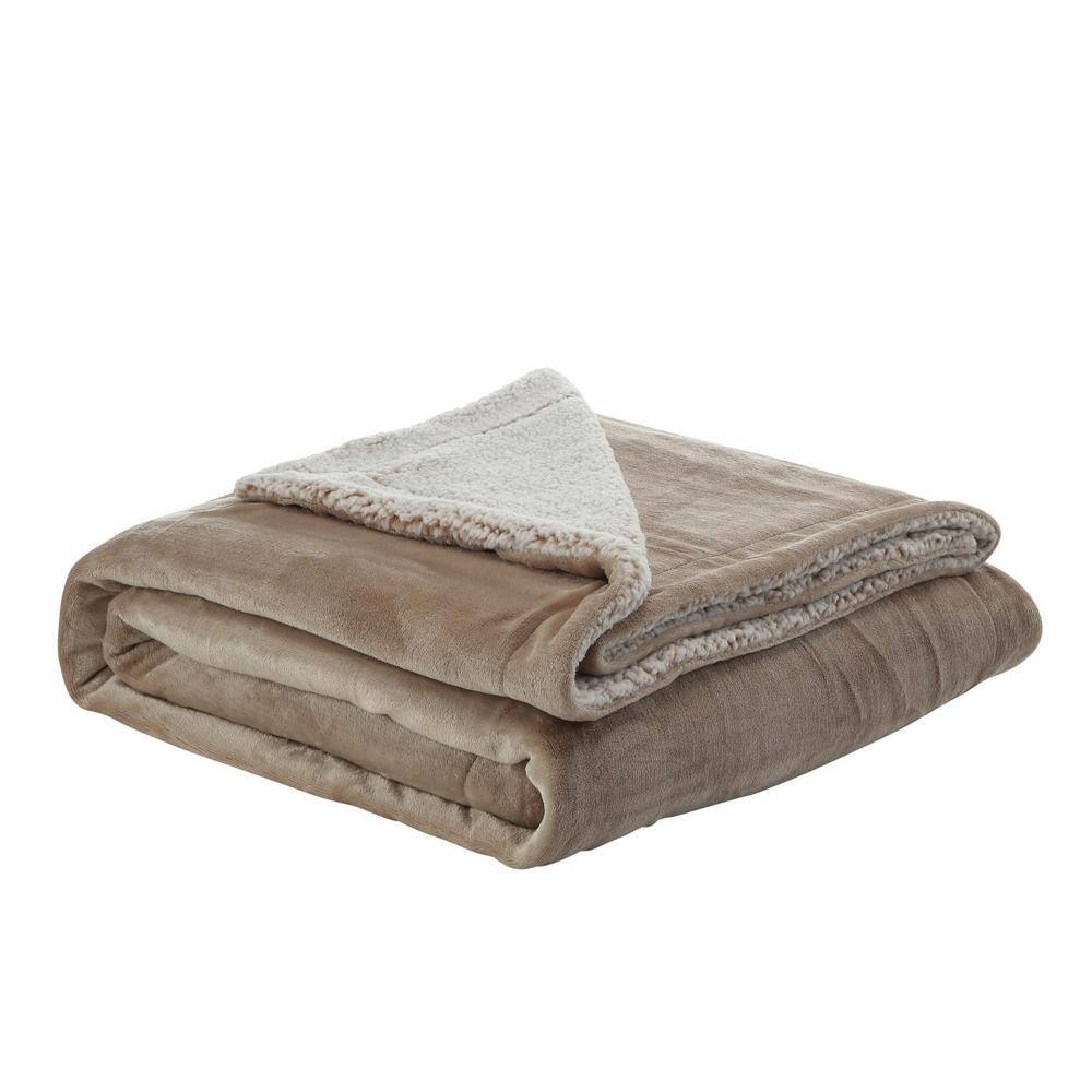 HomeRoots Charlie Taupe Solid Color Polyester Throw Blanket 2000531206