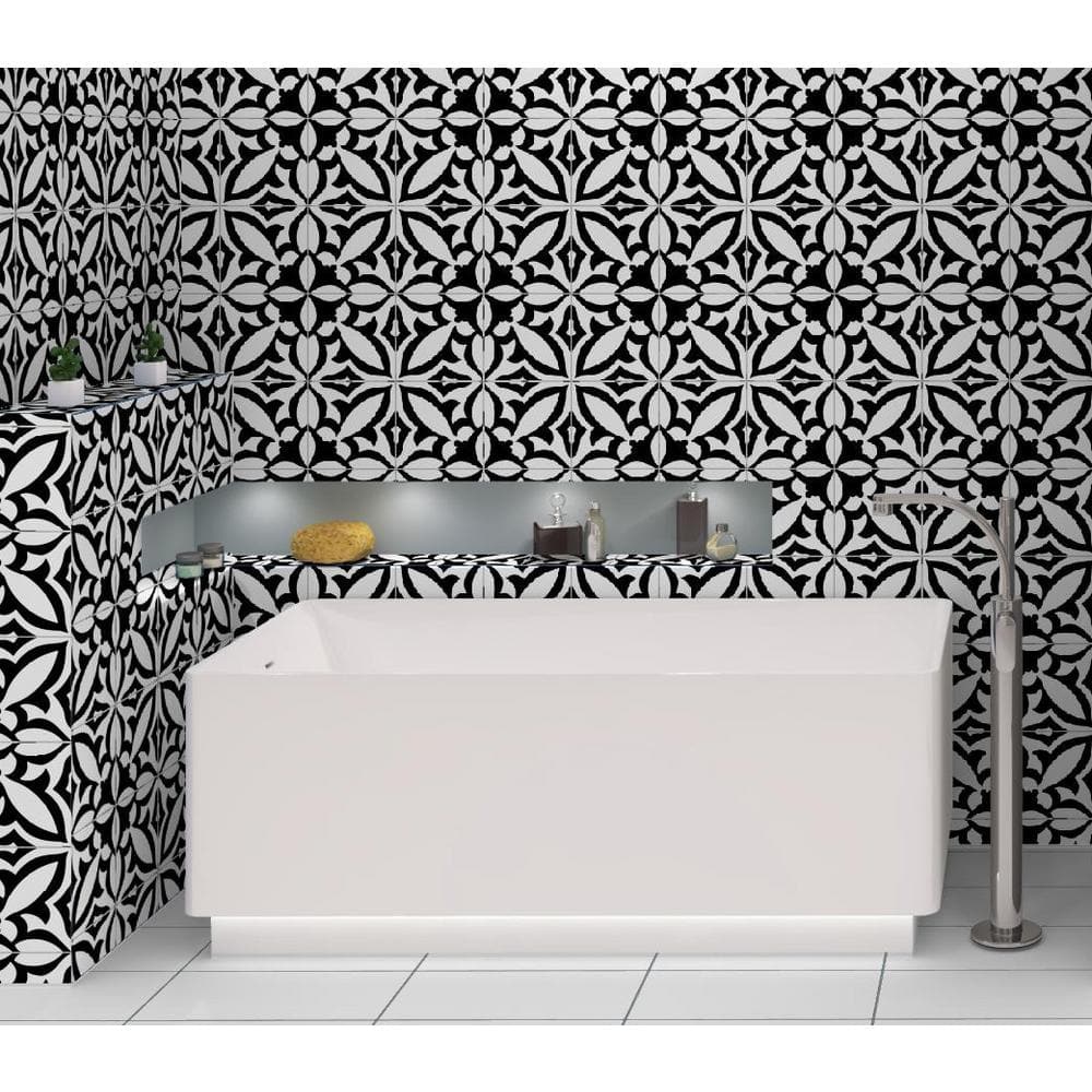 Luv Ti'Amo 8" Black and White Porcelain Encaustic Tile