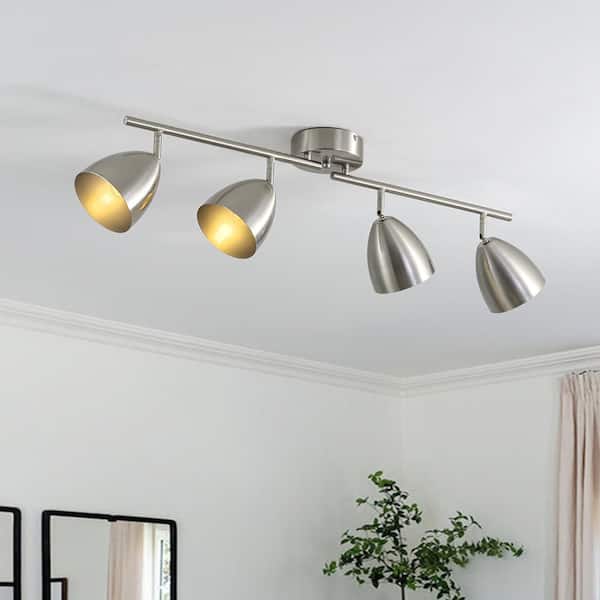 Horizon 3ft 4-Light Nickel Adjust Foldable Track Lighting Kit Semi-Flush Mount with Metal Bell Shades