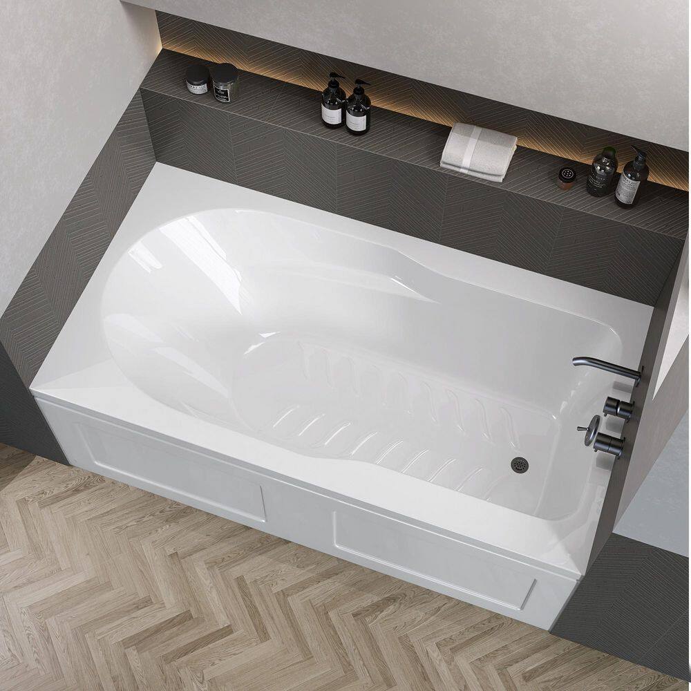 SnowAprn 60 in. x 32 in. Apron Front Skirted Soaking Bathtub with Right Drain Hole Rectangular Alcove Bathtub in White price history on PriceWatchPro