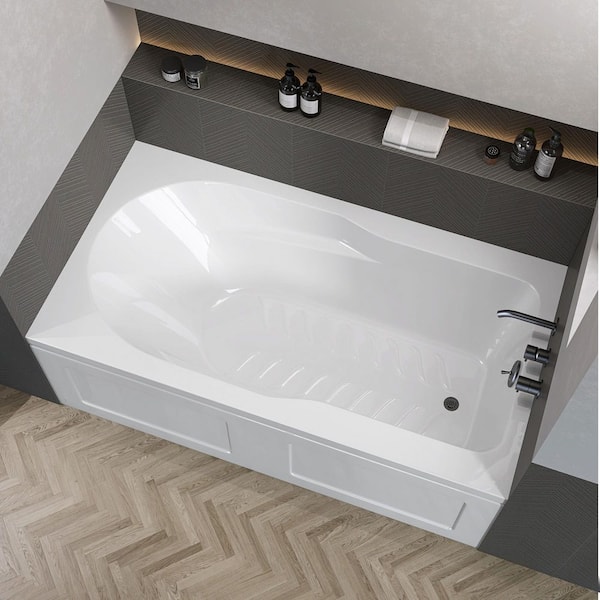 SnowAprn 60 in. x 32 in. Apron Front Skirted Soaking Bathtub with Right Drain Hole Rectangular Alcove Bathtub in White