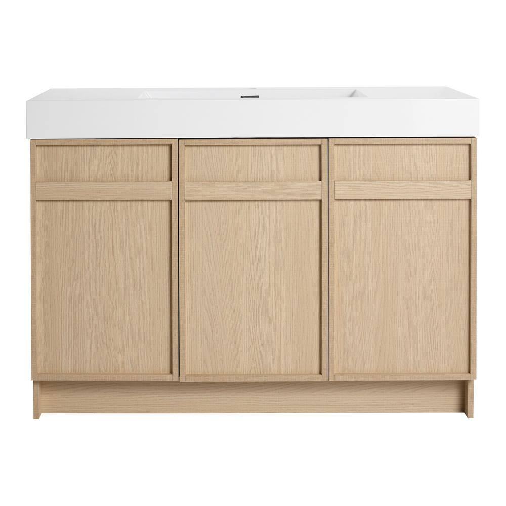 47.3 in. Freestanding Oak Bath Vanity with White Resin Top, Bathroom Storage Cabinet with Adjustable Shelf Unassembled price history on PriceWatchPro