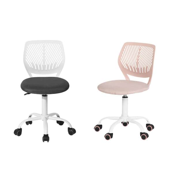 CARNAT Kids Desk Chair Set of 2, Adjustable Swivel Chair with Lumbar Support and Cushioned Seat in Light Gray and Pink