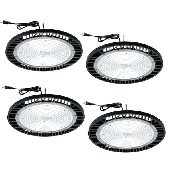 400W LED High Bay Light, Flush Mount Light Dimmable, Black Finish 90° Beam Angle for Warehouse Workshop (4-pack)