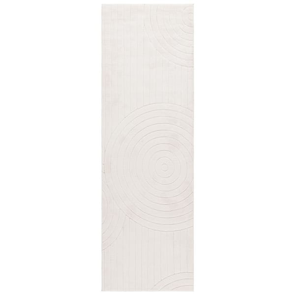 Versailles 3 ft. x 8 ft. Ivory Minimalist Concentric Arc Washable Runner Rug