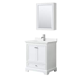 Deborah 30 in. W x 22 in. D x 35 in. H Single Bath Vanity in White with White Quartz Top and MC Mirror