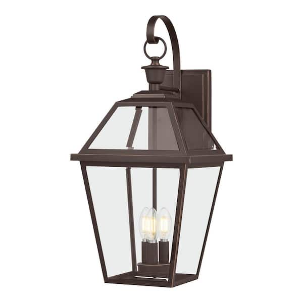 Home Decorators Collection Glenneyre 24 in. Oil-Rubbed Bronze French Quarter Gas Style Hardwired Outdoor Wall Light Lantern Sconce Clear Glass
