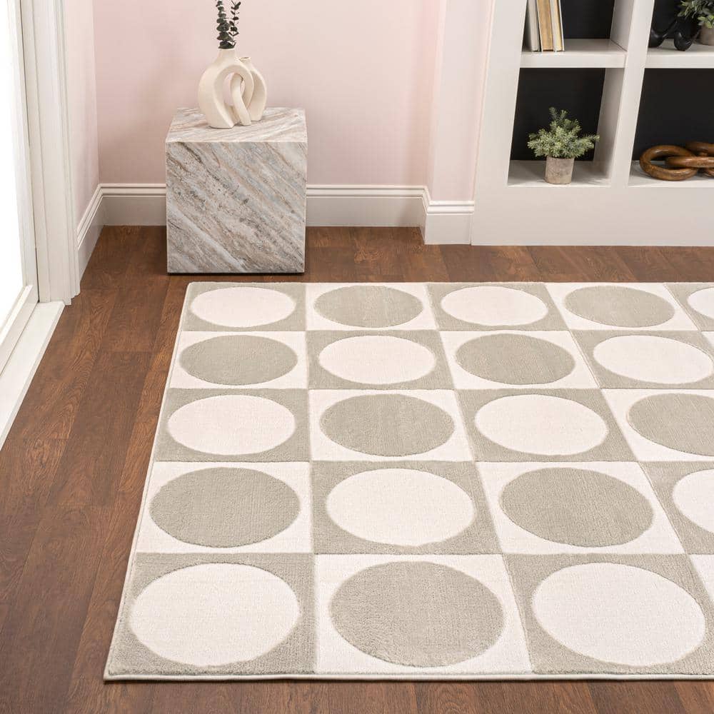 Beige and Cream Geometric High-Low 3' x 5' Area Rug