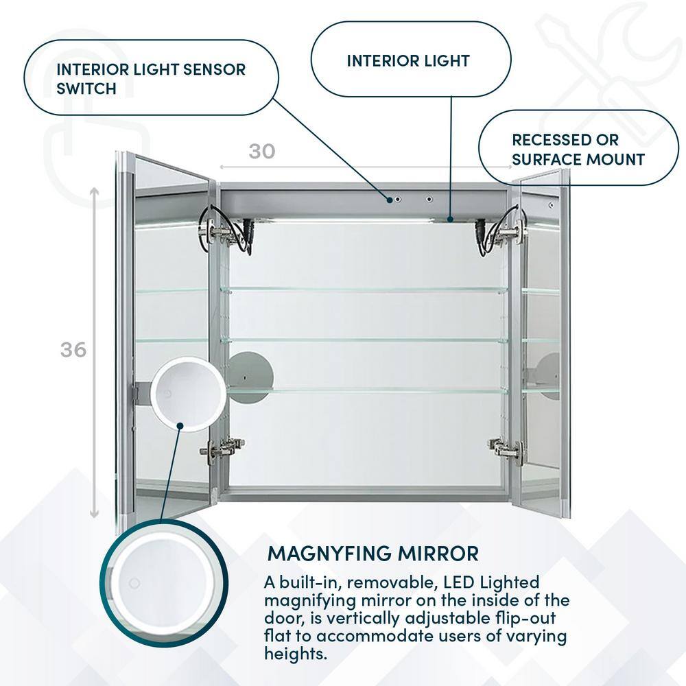 Signature Royale Aluminum LED Medicine Cabinet with Defogger and Clock