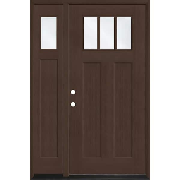 Regency 51 in. x 80 in. 1/4 TopL 3SDL Clear Glass RHIS Hkry Fir Fiberglass Prehung Front Door w/12 in. -1/4Top SL 6-9/16