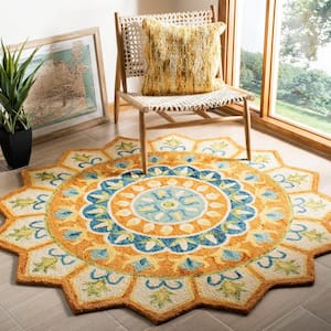 Novelty Rust/Ivory 7 ft. x 7 ft. Floral Border Round Area Rug