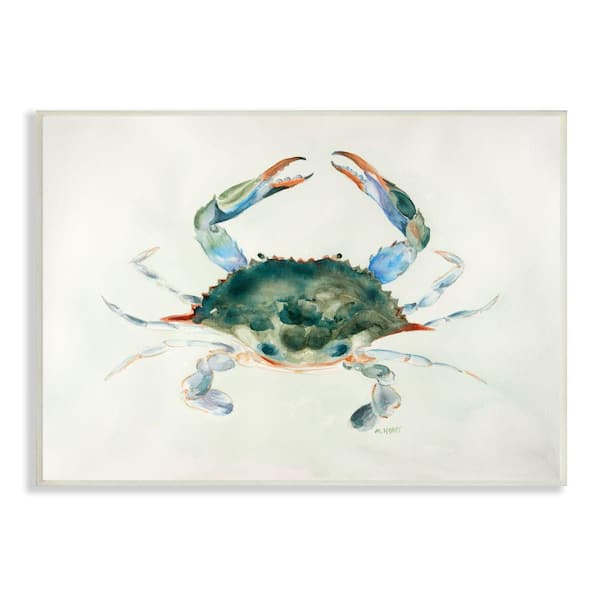 Stupell Industries "Blue Sea Crab Over Beige Soft Watercolors" by Melissa Hyatt LLC Unframed Nature Wood Wall Art Print 13 in. x 19 in.