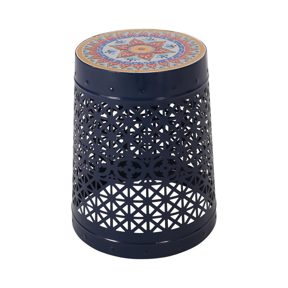 Round Powder-coated Metal Outdoor Side Table, Accent Table for Patio Backya
