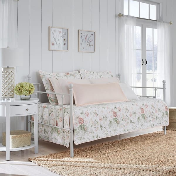 Laura Ashley Breezy Floral 4-Piece Pink Cotton Bonus Daybed Set
