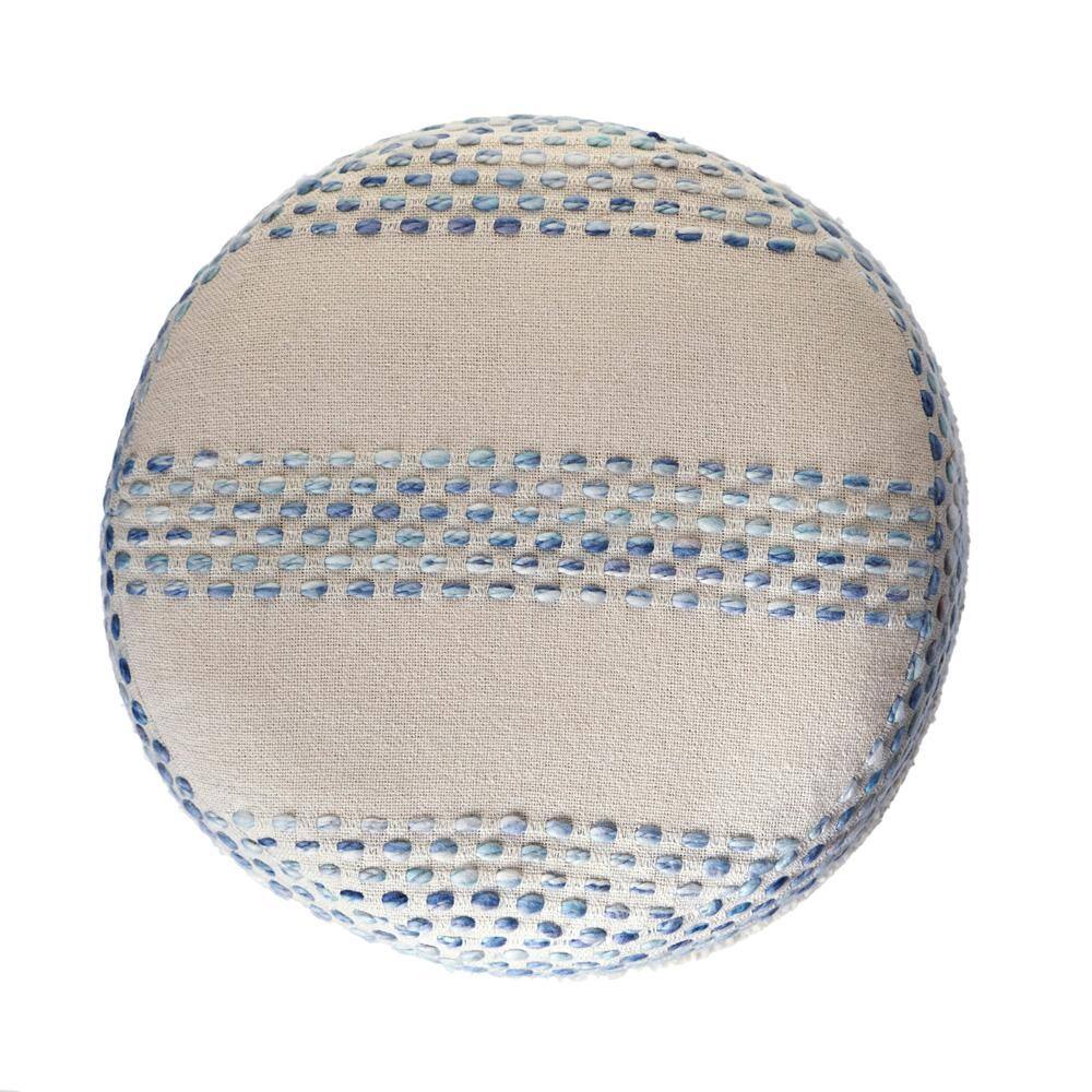 Blue and Cream Tufted Round Cotton Blend Pouf
