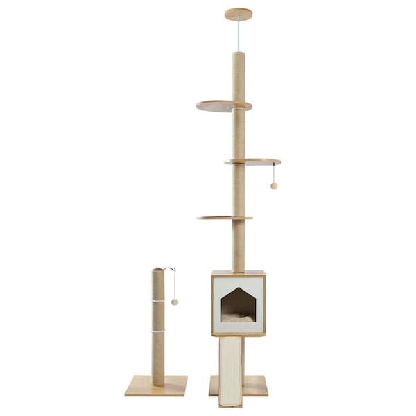 Foobrues 15.7 in. Beige Deluxe Cat Stand with Comfortable Cat Litter