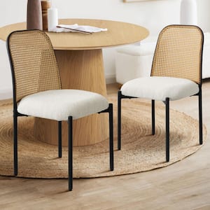 White Rattan Boucle Dining Chair (Set of 2)