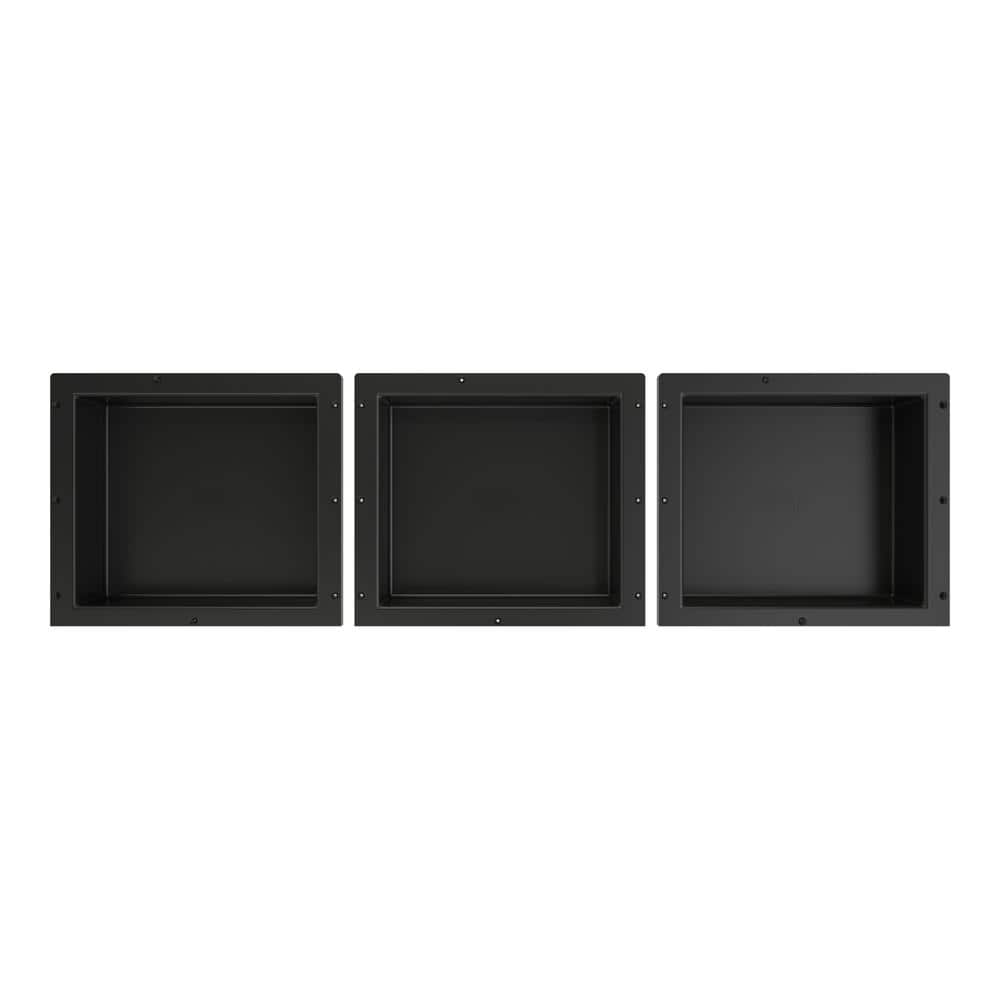 Black Triple Recessed Plastic Shower Shelf, 48-Inch Width