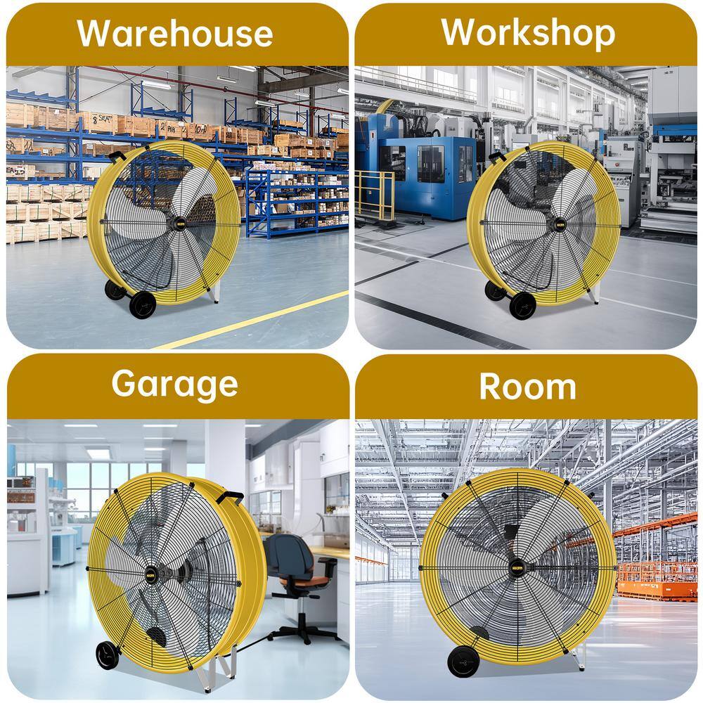 30 Inch Yellow High Velocity Aluminum Drum Floor Fan