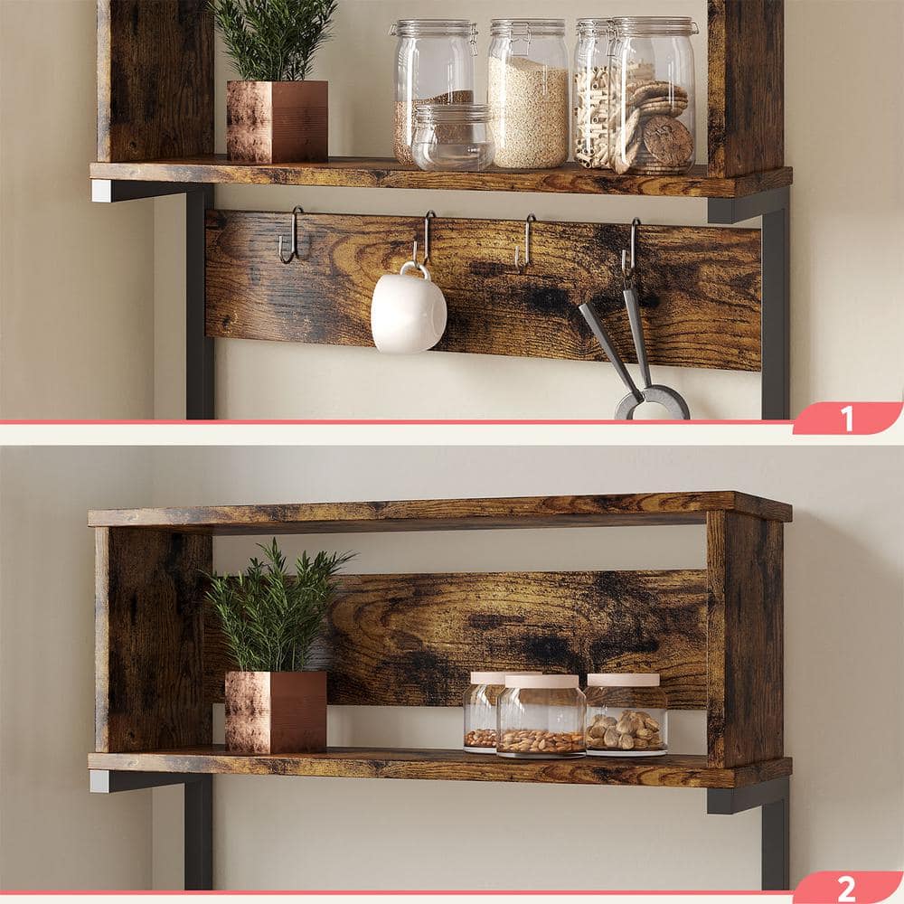 Adjustable Rustic Brown Wood 5-Tier Kitchen Storage Rack
