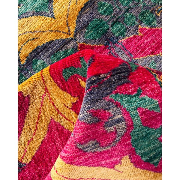 Arts and Crafts 9 ft. x 12 ft. Purple Floral Wool Indoor Area Rug