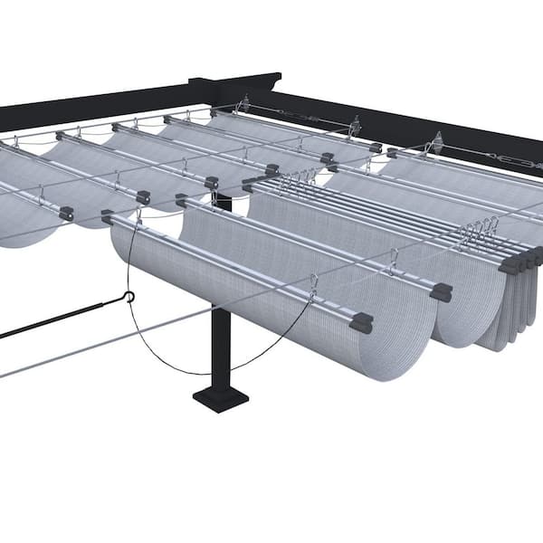 4 ft. x 16 ft. Retractable Wave Sun Shade Canopy Pergola Cover Shade Sail Awning for Patio Porch Garden Yard, Light Gray