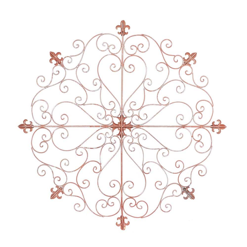 Brown Metal Scrollwork Fleur De Lis Wall Sculpture