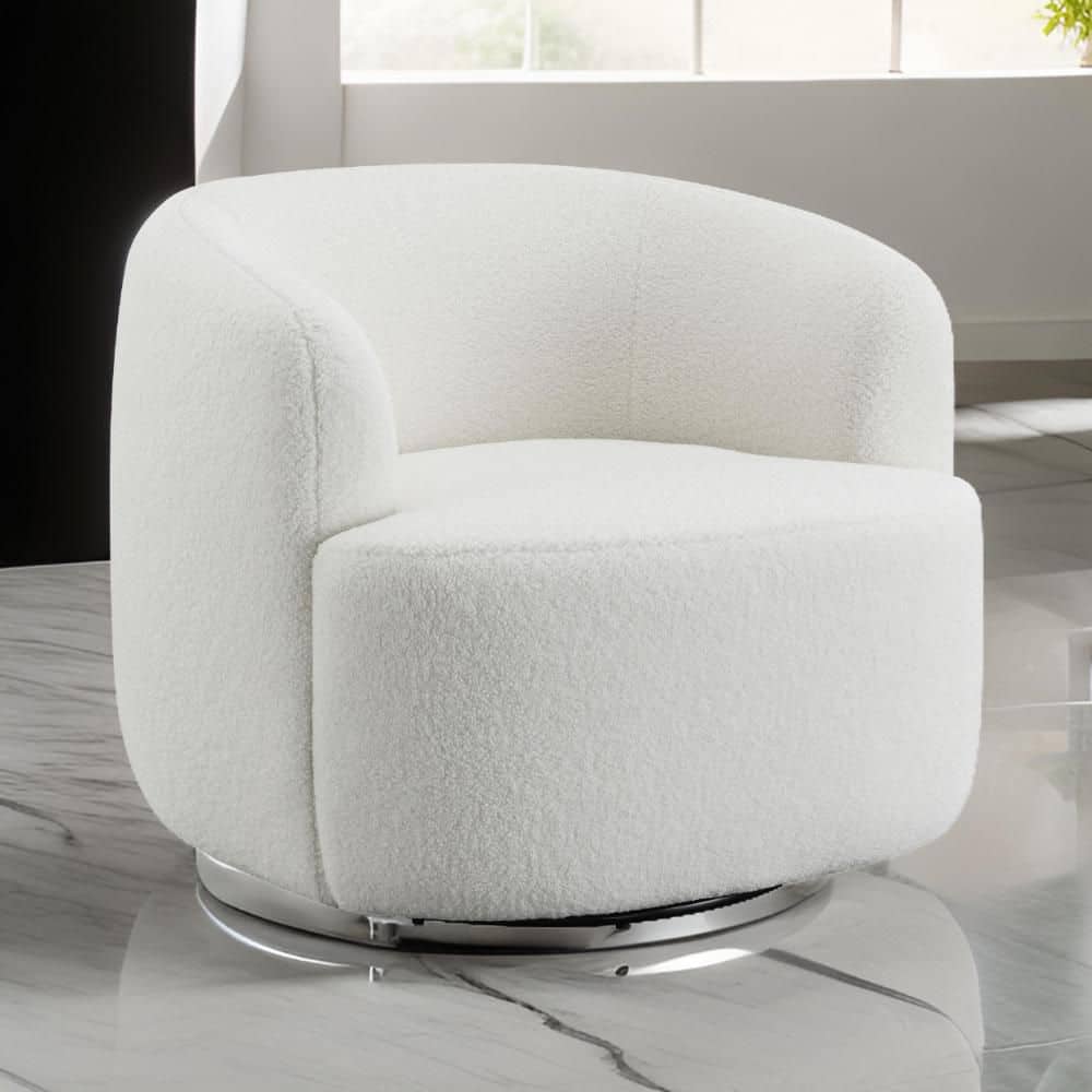 White Fabric Accent Chair with Swivel
