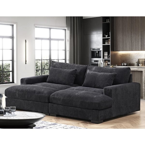 US Pride Furniture Maryellen 90 in. Width 54 in. Depth Square Arm Polyester Rectangle Straight Sofa in Black