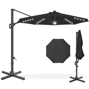 10 ft. 360-Degree Solar LED Cantilever Patio Umbrella, Outdoor Hanging Shade with Lights - Black