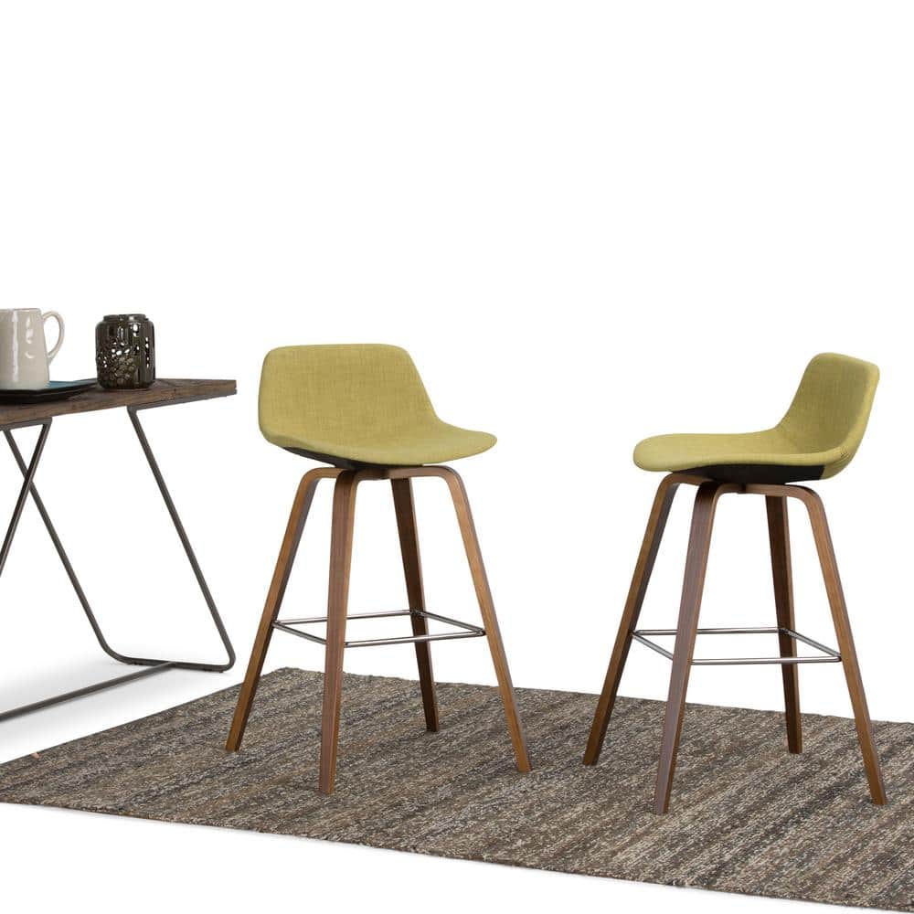 Mid-Century Modern Bentwood Counter Stool in Acid Green Linen Look