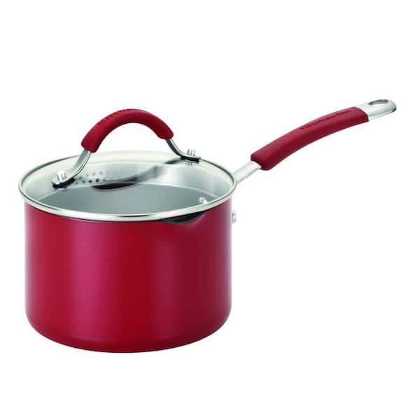 KitchenAid 2 qt. Covered Straining Saucepan w/ Pour Spouts in Red-DISCONTINUED