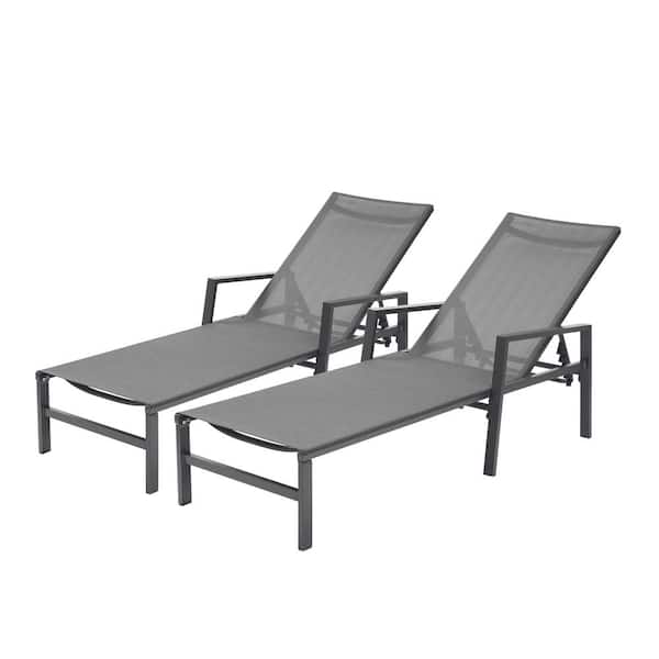 SUGIFT Gray 2-Piece Adjustable Metal Outdoor Chaise Lounge with Armrest