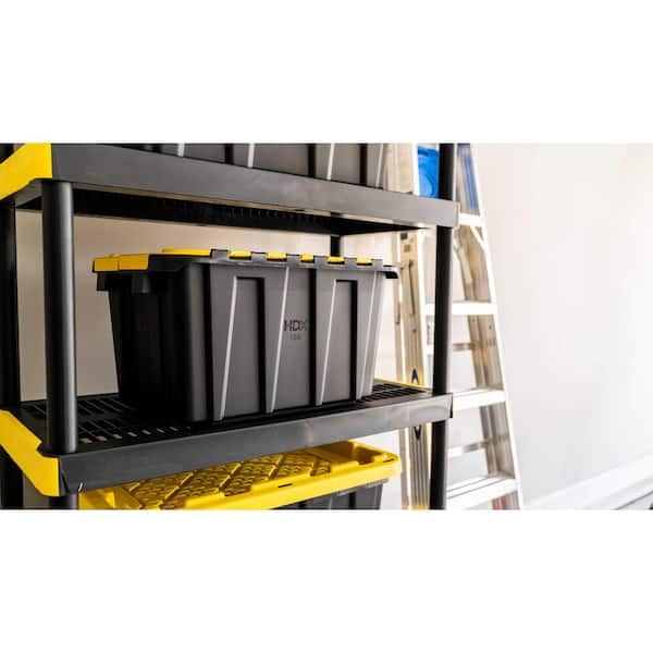 HDX 12 Gal. Tough Storage Flip Top Tote in Black with Yellow HDX 12 Gal. Tough Storage Flip Top Tote in Black with Yellow