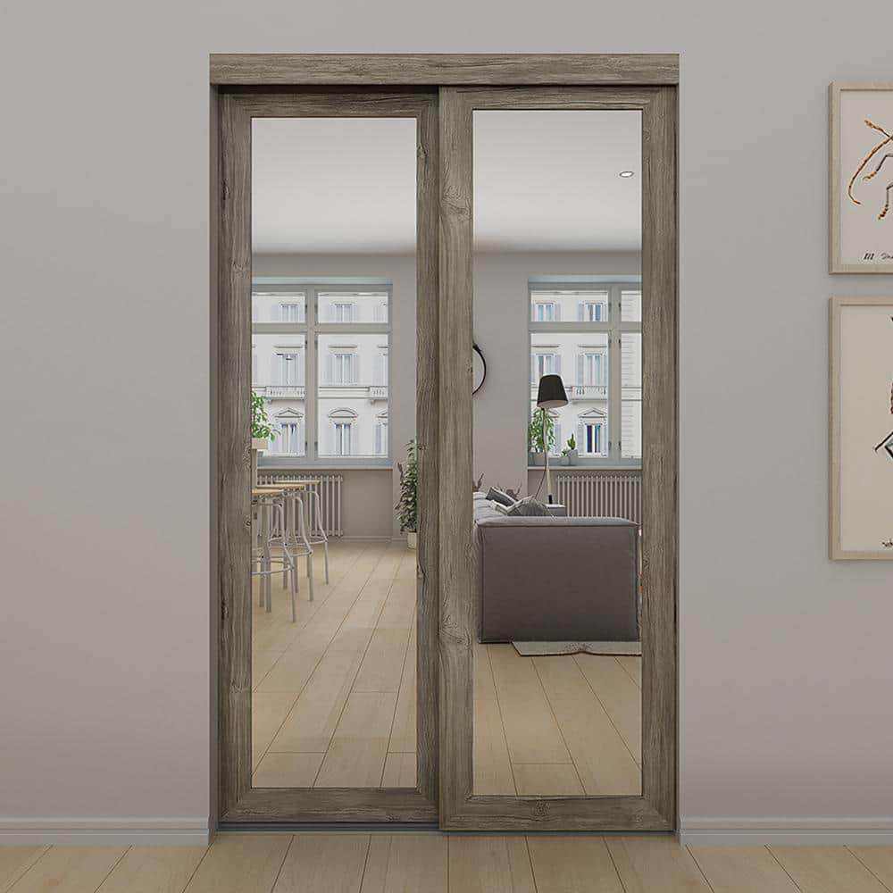 36 in. x 80.5 in. Antique Fusion XL Mirror Sliding Closet Door E03680CO159X