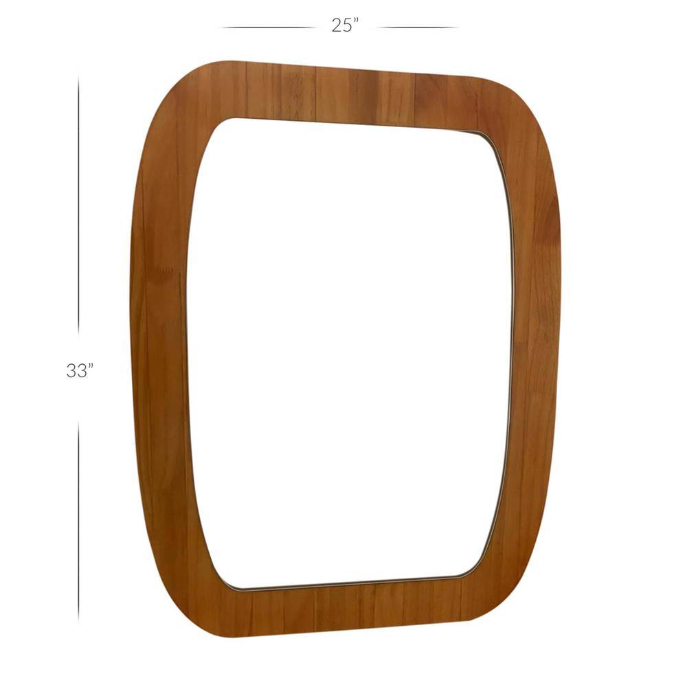 33" x 25" Brown Wood Framed Irregular Rectangular Wall Mirror