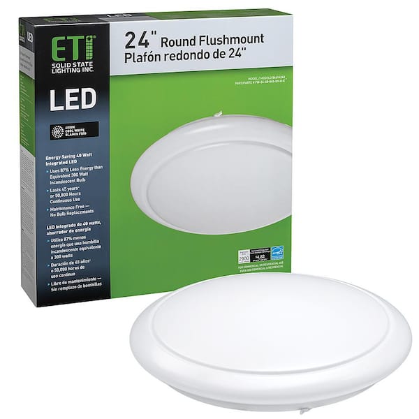 ETi 24 in. White Round LED Flush Mount Ceiling Light Kitchen Laundry Garage Light 2810 Lumens 2700K Warm White Dimmable