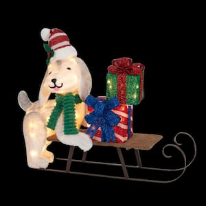 31-1/2 in. H UL Clear Light Plush Dog and Sleigh Sculpture