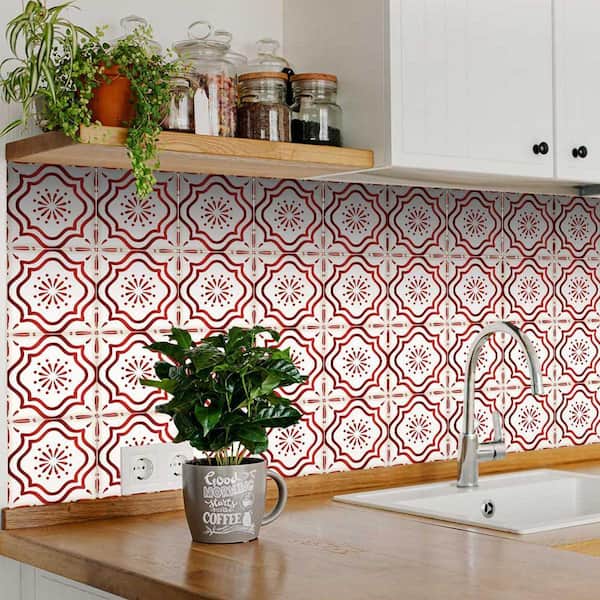 ザ　マイラ(リアン) MI ALMA 8 in. x 8 in. Red and Off-White B509 Vinyl Peel and Stick